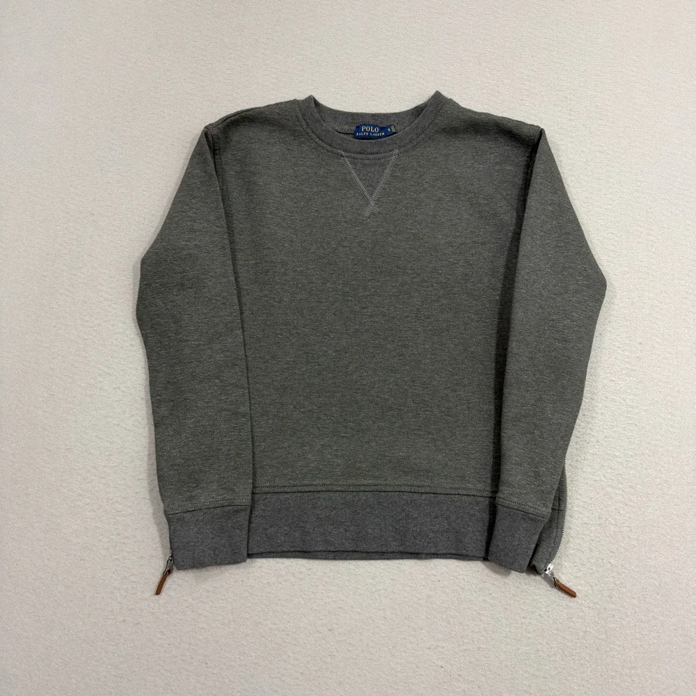 Polo Ralph Lauren Sweatshirt Mens S Gray Side Zip Crewneck Pullover V-Stitch